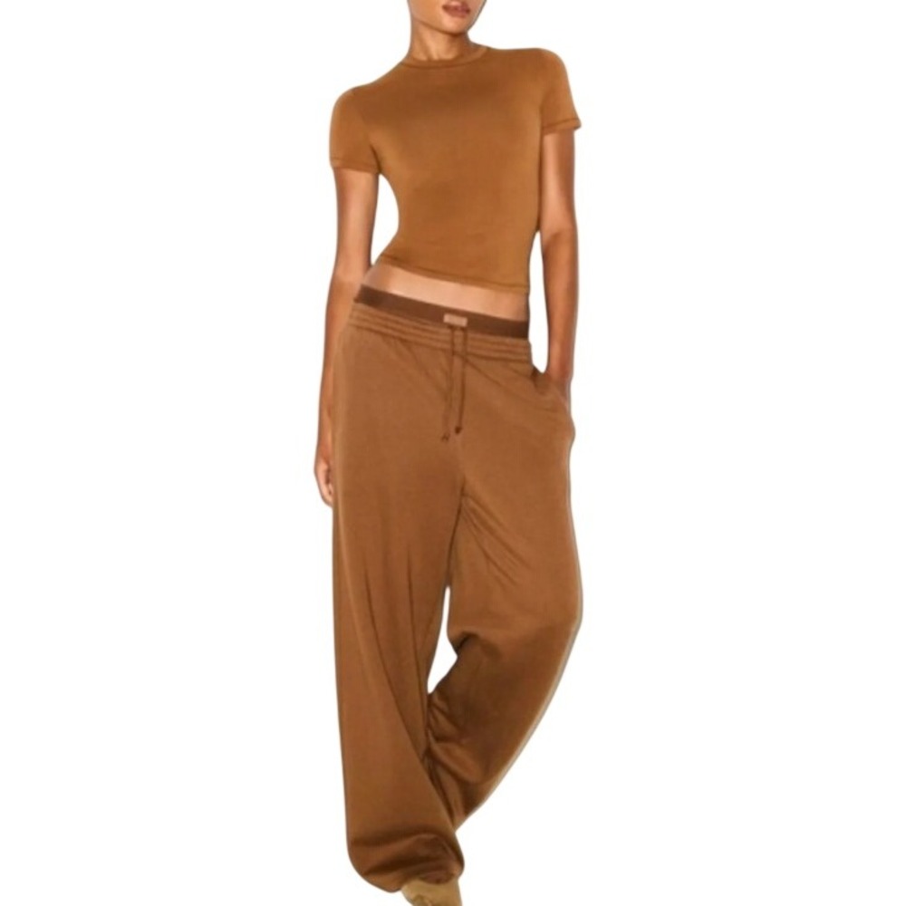 Skims Cotton Fleece Exposed Boxer Pant Bison Small PT-PNT-10459W Sweatpants